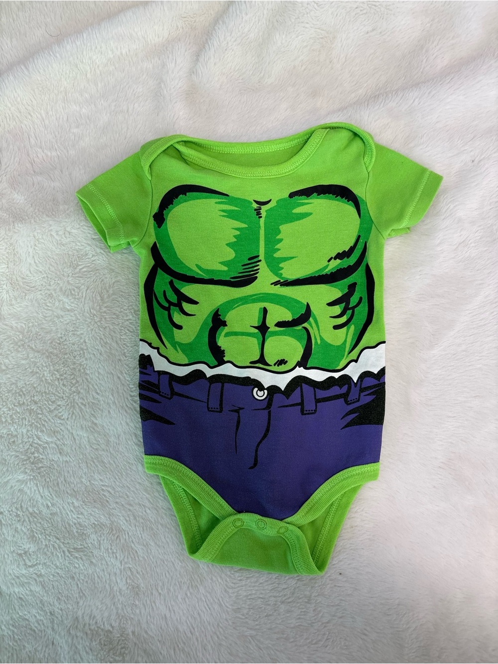 Marvel Green & Purple Hulk Muscle Baby One-Piece 3-6 months